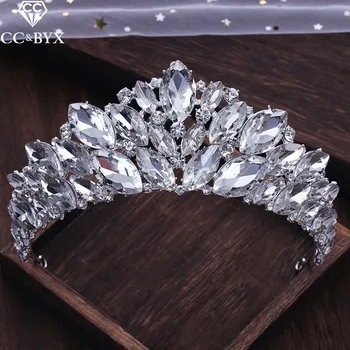 

CC wedding jewelry crown tiara hairbands luxury shine cz stone engagement hair accessories for bridal rhinestone headdress XY321
