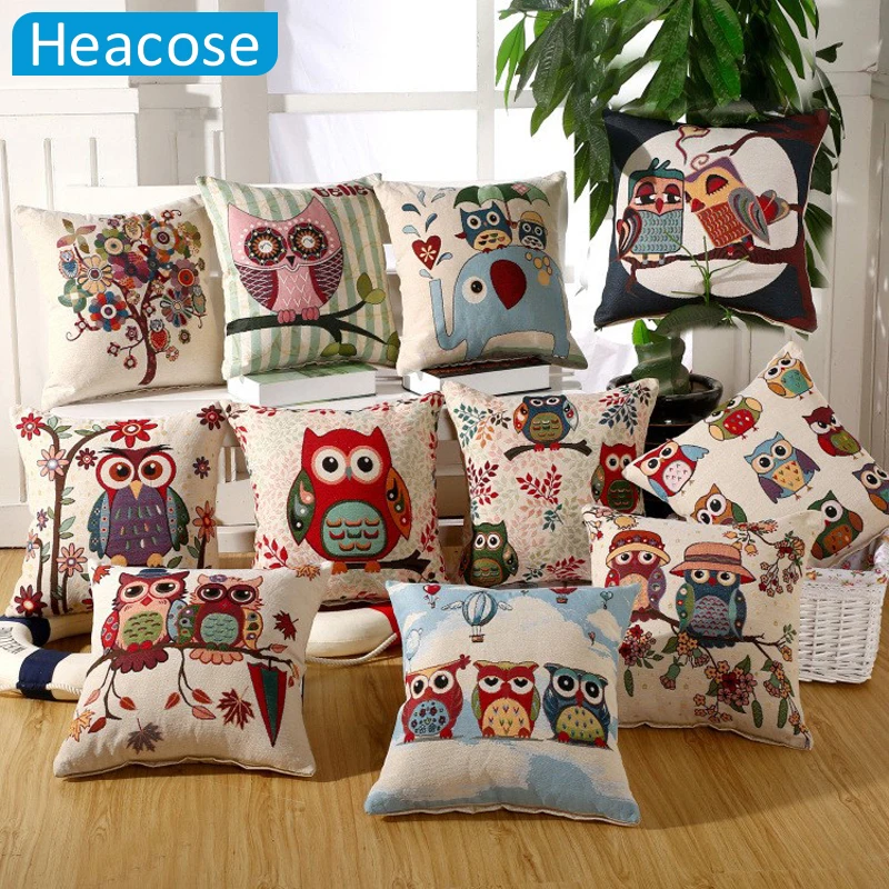 45*45CM Owl  Cushion Linen Cotton Cartoon Night Owls decorative pillows Coussin Cojines almofadas cushion home decor