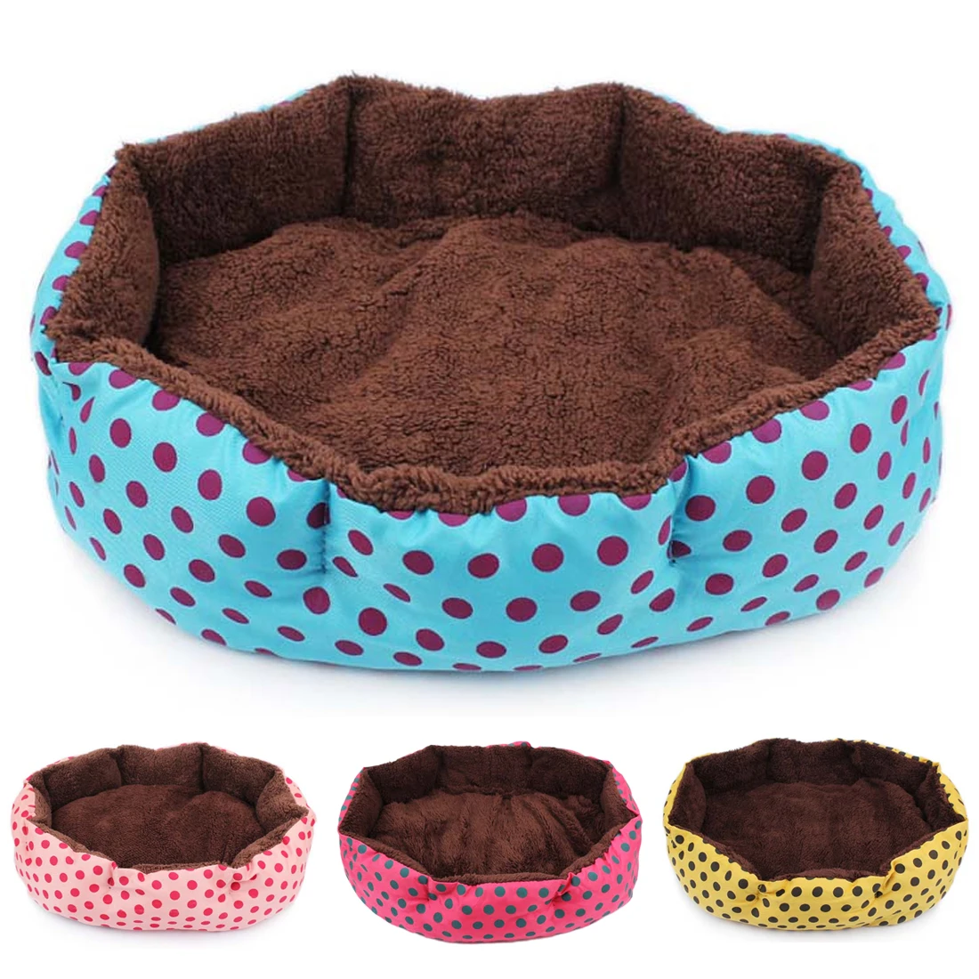 

3 Colors Dot Design Dog Cat Bed Soft Fleece Pet Nest With Removable Pet Mat Octagon Shape Kennel Cat Dog House Free Shopping