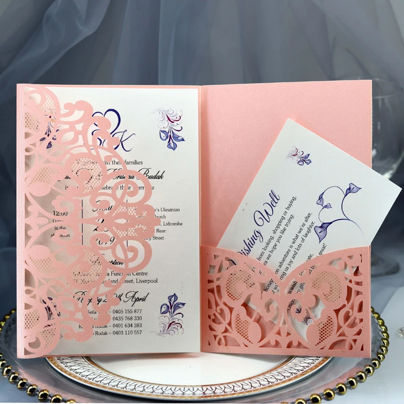 

25pcs Elegant Laser Cut Wedding Invitation Cards Greeting Card Lace Favor Print Business With RSVP Cards Decor Party Supplies