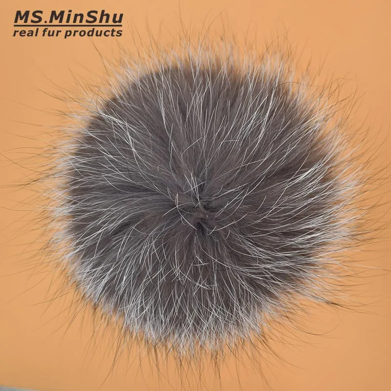 Ms. minShu Silver Fox Fur Pompom 15 см натуральный мех лисы Помпон большой лисий мех шары для Шапки шапочки Кепки меховыми шариками