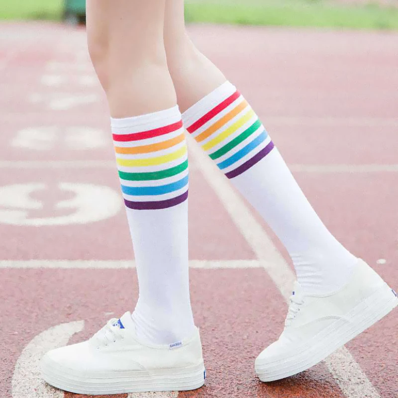 

New Fashion multicolor stripes cotton sexy womens long socks Student style style party street dancing knee sock