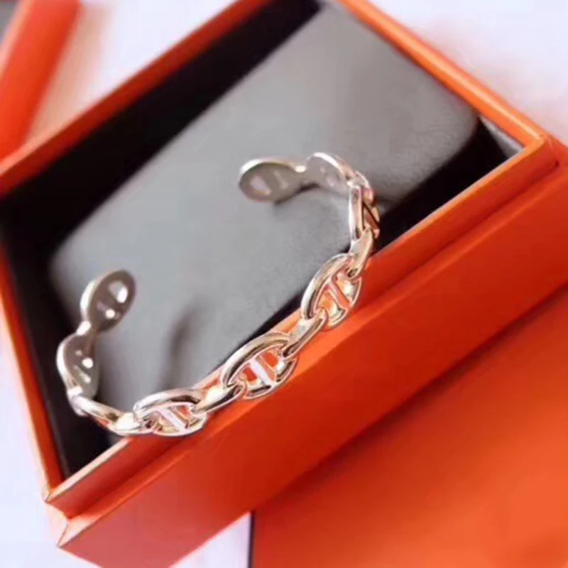 

Brand Pure 925 Sterling Silver Jewelry For Women Steam Punk Lock Bangle Circle H Wedding Jewelry Fashion Party Luxury Bracelet