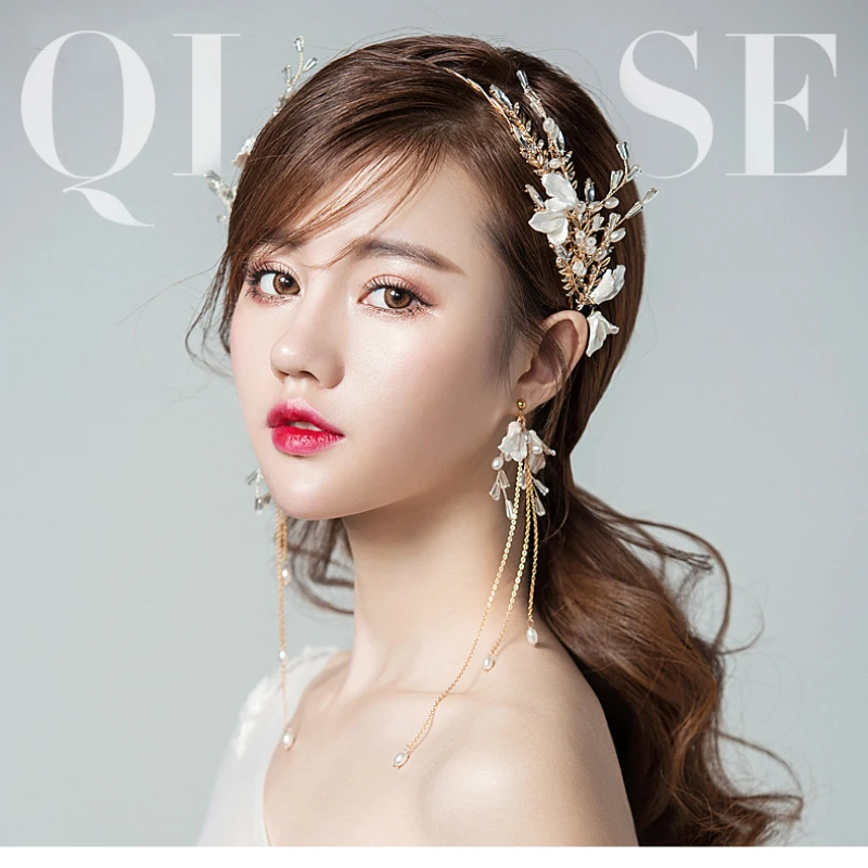 

Flower hairband charm elegant crown women tiara crystal jewelry bridal hair hewelry pearl earring wedding accessories xianyan