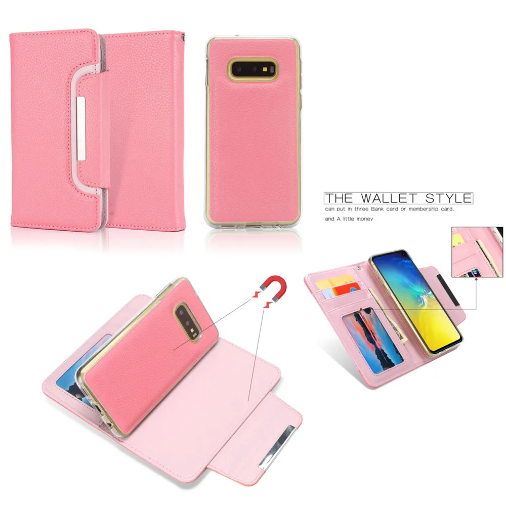 pink Для samsung Galaxy S10 плюс S10E Магнитная съемная 2 в 1 многофункциональный Синтетический кожаный бумажник Футляр для карточек визитница случае - Цвет: pink