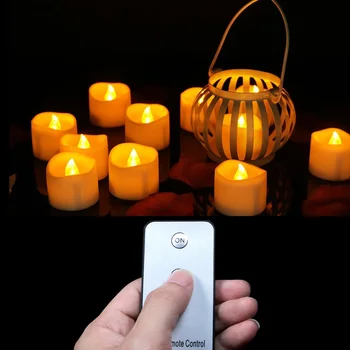 

6 pieces Remote wedding tealight , yellow flickering home decorative candles, led kaarsen with remote,battery included