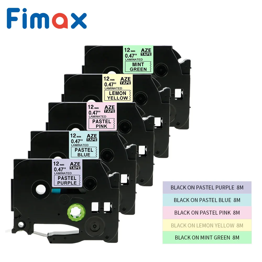 

5 Pack P touch Label Tapes Purple Blue Pink Yellow for Brother Tze231 TZe 231 MQF31 MQ531 MQE31 Laminated Cassette Label Maker