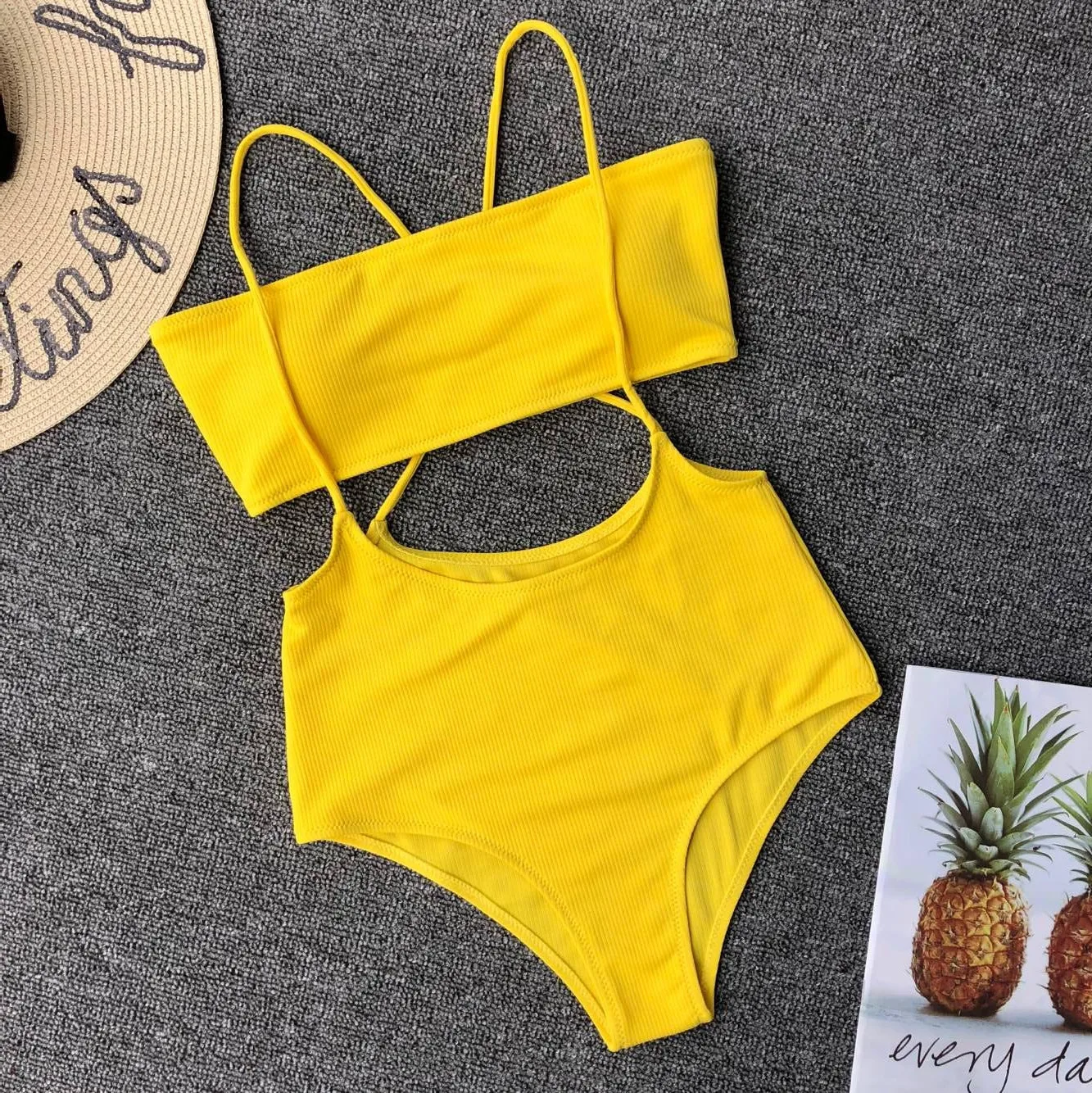 

New Yellow Ribbed Bikini Bather 2019 two pieces swimsuit High Waist Bikini set Swimwear Women Bathing Suit female