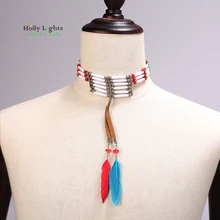 Mujeres de la manera bohemia de plumas collares gargantillas collar tribal étnico boho cuentas manual de collar y colgantes de moda bijoux femme
