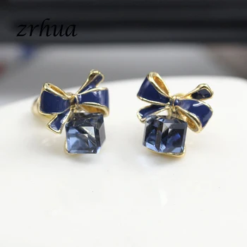 

ZRHUA Hot Sale Romantic Jewelry Stud Earrings For Wedding Elegant Gold Color Blue AAA Cubic Zirconia Stone Flower Earring