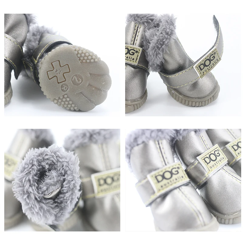 Hiver Pet Chien Chaussures Chaud Fourrure Chaussettes En Cuir Bottes Chat 4 Pieces Ensemble Impermeable Produit Anti Derapant Chaussures Pour Petits Chiens Chihuahua Chiot Aliexpress