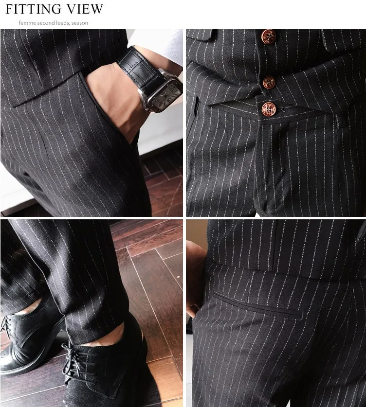 Формальные Брюки для Для мужчин Stripe Slim Fit костюм Бизнес свадебные Брюки Модный прямой Повседневное высокое качество Для мужчин s Брюки A5570