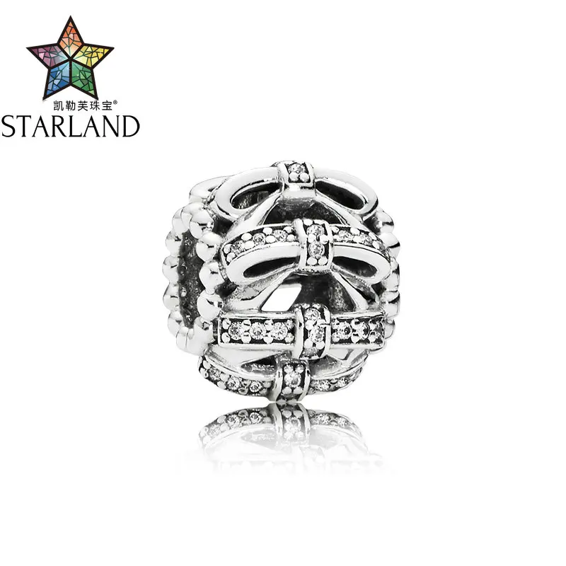 

Starland Fashion Authentic 925 Sterling Silver Hollow Flashing Feelings Bowknot Charm Beads Fit Original Brand Bracelet Jewelry