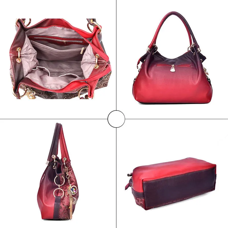  Top-handle Bags for Women Hollow Out Ombre Handbag Floral Print Shoulder Bags Ladies Pu Leather Tot - 32977991745