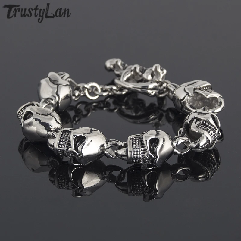TrustyLan из нержавеющей стали 11 мм Широкий череп цепь для мужчин браслет панк-рок готические ювелирные браслеты повязки здесь брэнсолетка