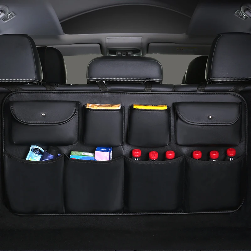 High quality leather Car Rear Seat Back Storage Bag Multi Pocket Car