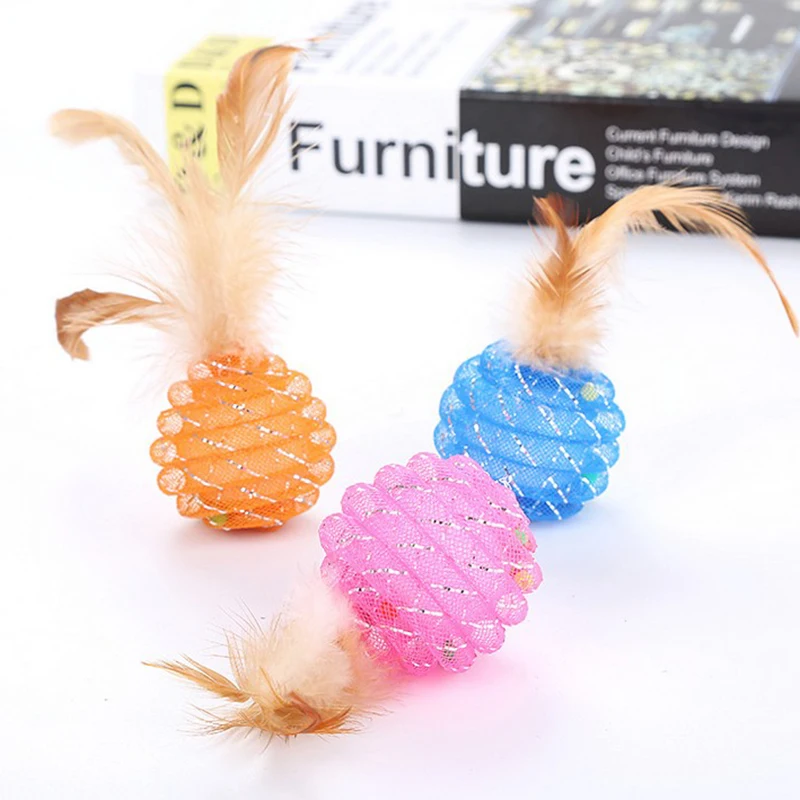 

Top selling Pet Cat Toy Line Tube Feather ball With Feather Pet Interactive Toy Fun Scratching Ball funny Toy for puppy pet