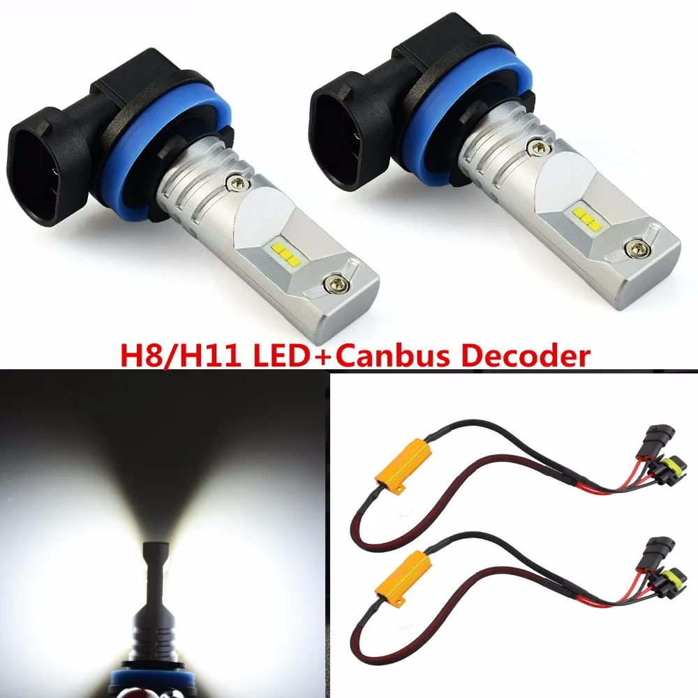 2Pcs White H11 PGJ19 2 H8 ZES LumiLED Chip Canbus Auto DRL Fog Driving Light Low