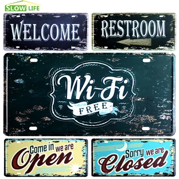 

Wi-Fi Free Car License Metal Plate Vintage Home Decor Tin Sign Bar\Pub\Hotel Decorative Metal Sign Art Painting Metal Plaque