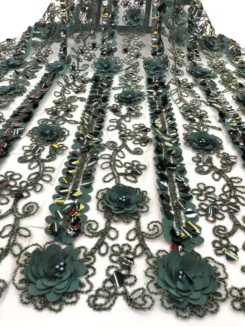 2019 African Laces Fabrics Embroidered Nigerian 3D Guipure French Cord Lace Fabric High-quality  African French Net Lace Fabric (2)