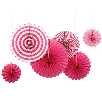 

6pcs/set Fuchsia Paper Fans Rosettes Pinwheels Garland Photo Backdrop for Wedding Birthday Anniversary Valentines Home Decor