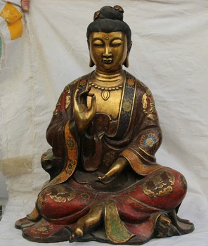 

USPS to USA S2470 22" Chinese Cloisonne Bronze 24K Gold Gilt Kwan-yin Guan Yin Boddhisattva Statue