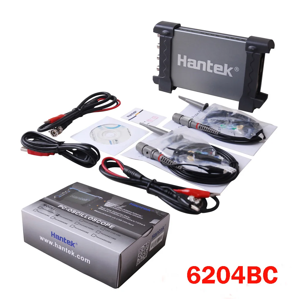 

Hantek 6204BC Digital Oscilloscopes 200MHZ 1GSa/s 4CH Windows10 / 8 / 7 With USB Interface Probe PC Handheld Free Shipping
