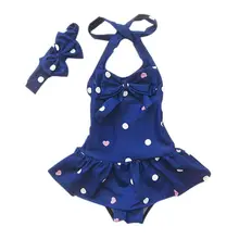 Bathing Children's Swimsuit Girl Dots Clothes Swimwear Printed One-piece Girls Headband Beach Baby Swimwear For Baby