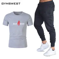 Качественные мужские комплекты BEAST MODE футболки + брюки Мужская брендовая одежда 2 шт. костюм спортивный костюм модные повседневные футболки