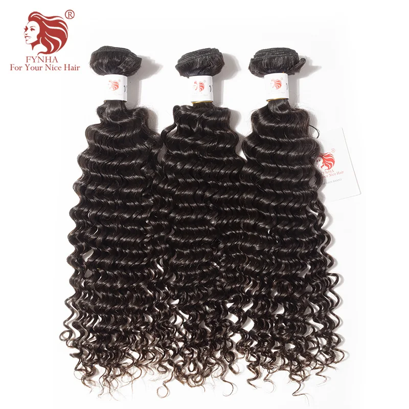 [FYNHA] Brazilian Kinky Curly Virgin Hair Weave 3 Bundles With Lace Closure Human Hair Extensions
