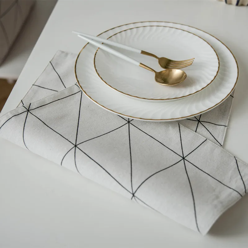 شحن مجاني الأبيض هندسية القطن الكتان تحديد الموقع اكسسوارات المطبخ حصيرة سادة ل طاولة طعام رف الفردية Salvamanteles