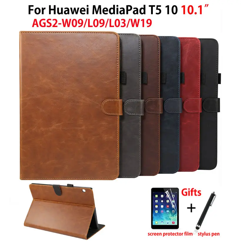 

Luxury Case For Huawei MediaPad T5 10 AGS2-W09/L09/L03/W19 10.1" Cover Funda Tablet PU Leather Stand Shell Capa +Film+Pen