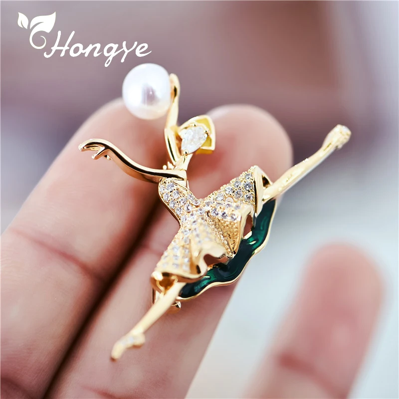

Hongye Fine Brooches Woman Luxury Coat/Dress Pin Jewelry New Designer Dancer Figure Natural Pearl Brooch Created Jewelry Gift