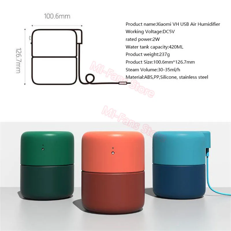 Увлажнитель воздуха Xiaomi VH USB 420 мл 10 часов 3 цвета тихий Очищающий воздух с