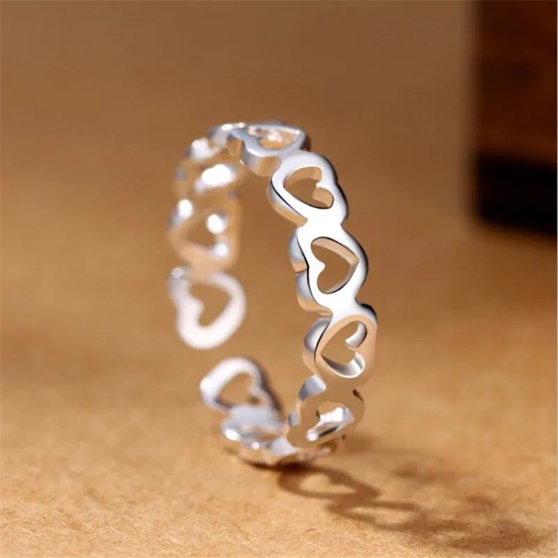 

New Simple Heart Shaped 925 Sterling Silver Fashion Jewelry Creative Love Hollow Popular Gift Opening Rings R33