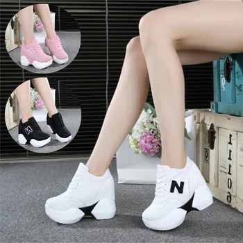 

Women Sneakers 2019 Spring Autumn High Heels Ladies Casual Shoes Women Wedges platform shoes Female Thick Bottom Trainers