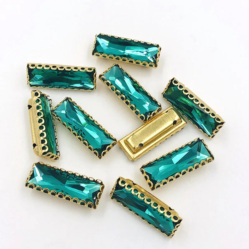 Malachite green Золотая базовая форма Кружева когти стеклянные стразы прямоугольная прямая полоса с плоским основанием пришить стразы для одежды - Цвет: Malachite green
