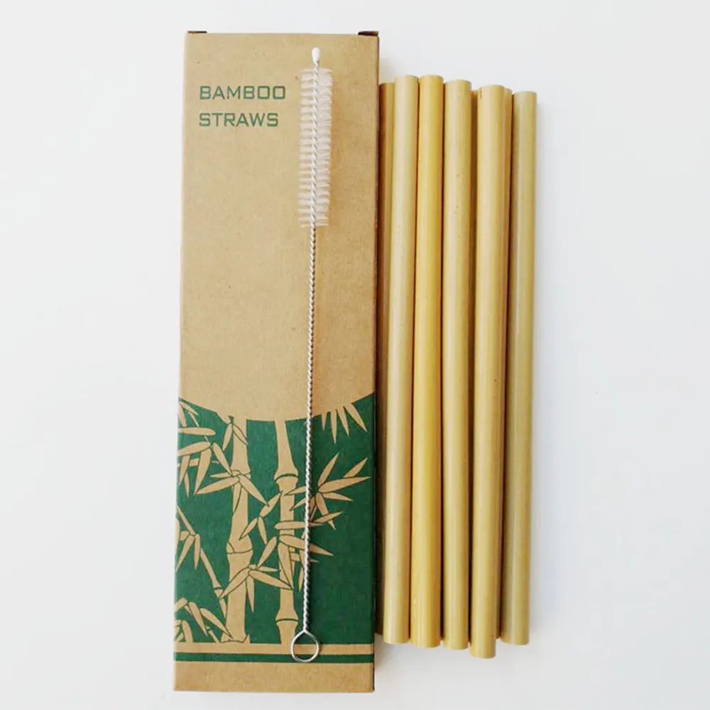 

WOWCC 10pcs/set Bamboo Drinking Straws Reusable Eco-Friendly With 1pc Clean Brush Party Kitchen Accessories Gift Box Package