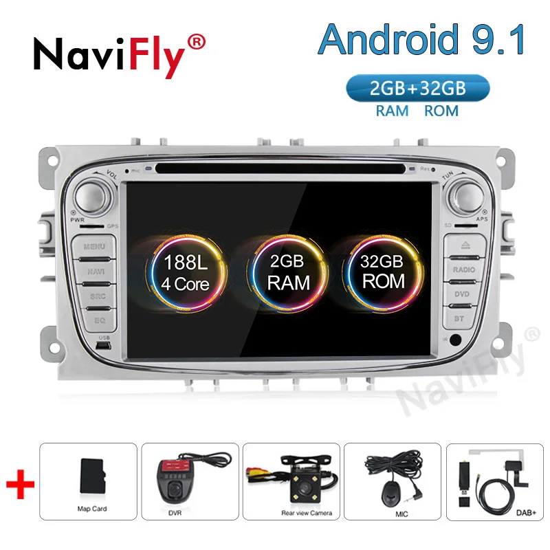 

NaviFly 2 Din Android 9.1 car dvd GPS for FORD/Focus/S-MAX/Mondeo/C-MAX/Galaxy AutoRadio multimadia stereo player 2G RAM 7708IC