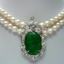 Хорошее слово 2 ряда белый пресноводный жемчуг и с зелёными камнями белая подвеска GP ожерелье драгоценный камень женские ювелирные изделия оптом