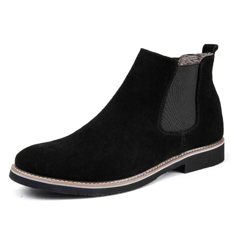 Tangnest/Новинка; зимние мужские ботинки «Челси» в британском стиле; замшевые ботильоны; Повседневная теплая плюшевая обувь на платформе; Мужская обувь; XMX879 - Цвет: black