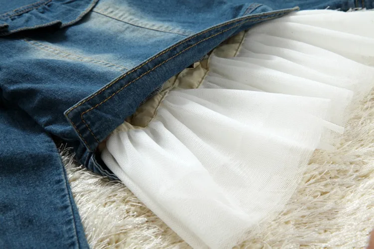 Весенняя джинсовая куртка для девочек с воланами, кружевной детский Тренч для девочек ростом 110-150 см