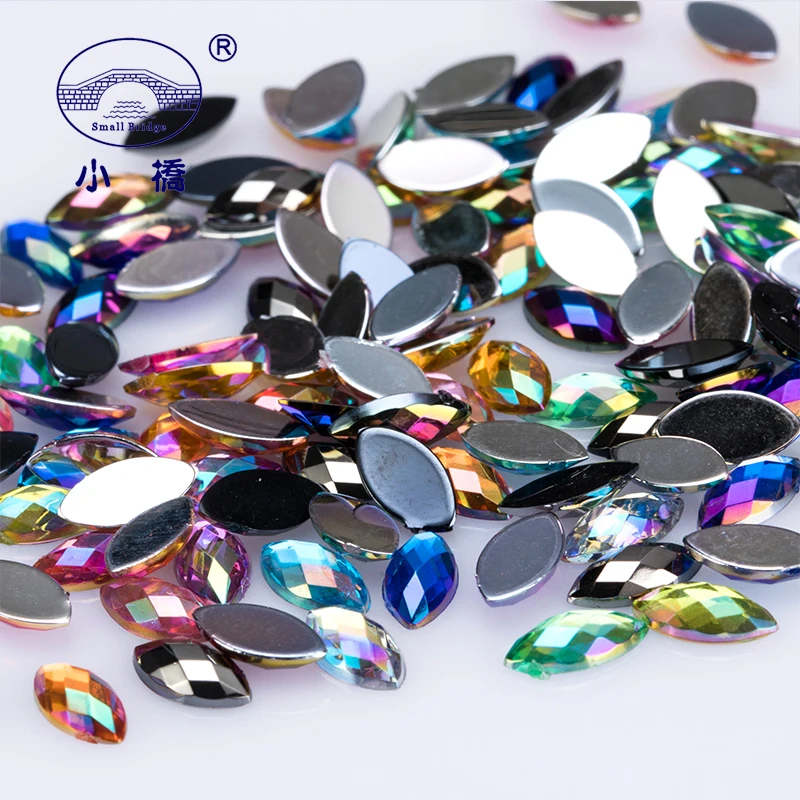500PCS Glitter Flatback Horse Eye Rhinestones AB Color 3D Nail Art