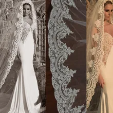 Новинка, кружевная Длинная свадебная вуаль, один слой, длина собора, фата невесты с гребнем, вуаль de Mariee, свадебные аксессуары