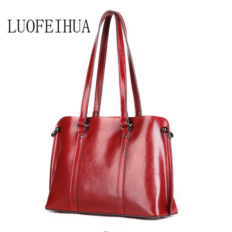 

LUOFEIHUA leather tote 2019 new leather shoulder messenger bag handbag Korean casual leather large capacity bag lady