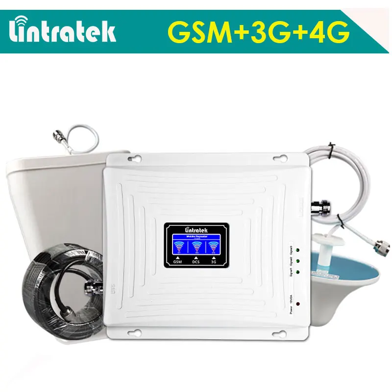 Lintratek 2G GSM 900 3G 2100 LTE 1800 усилитель сотового сигнала трехдиапазонный ретранслятор