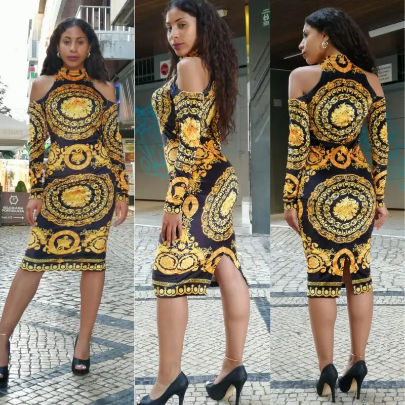 

2019 fashion print elastic sleeve loose style dashiki stripe long dresses for lady/women