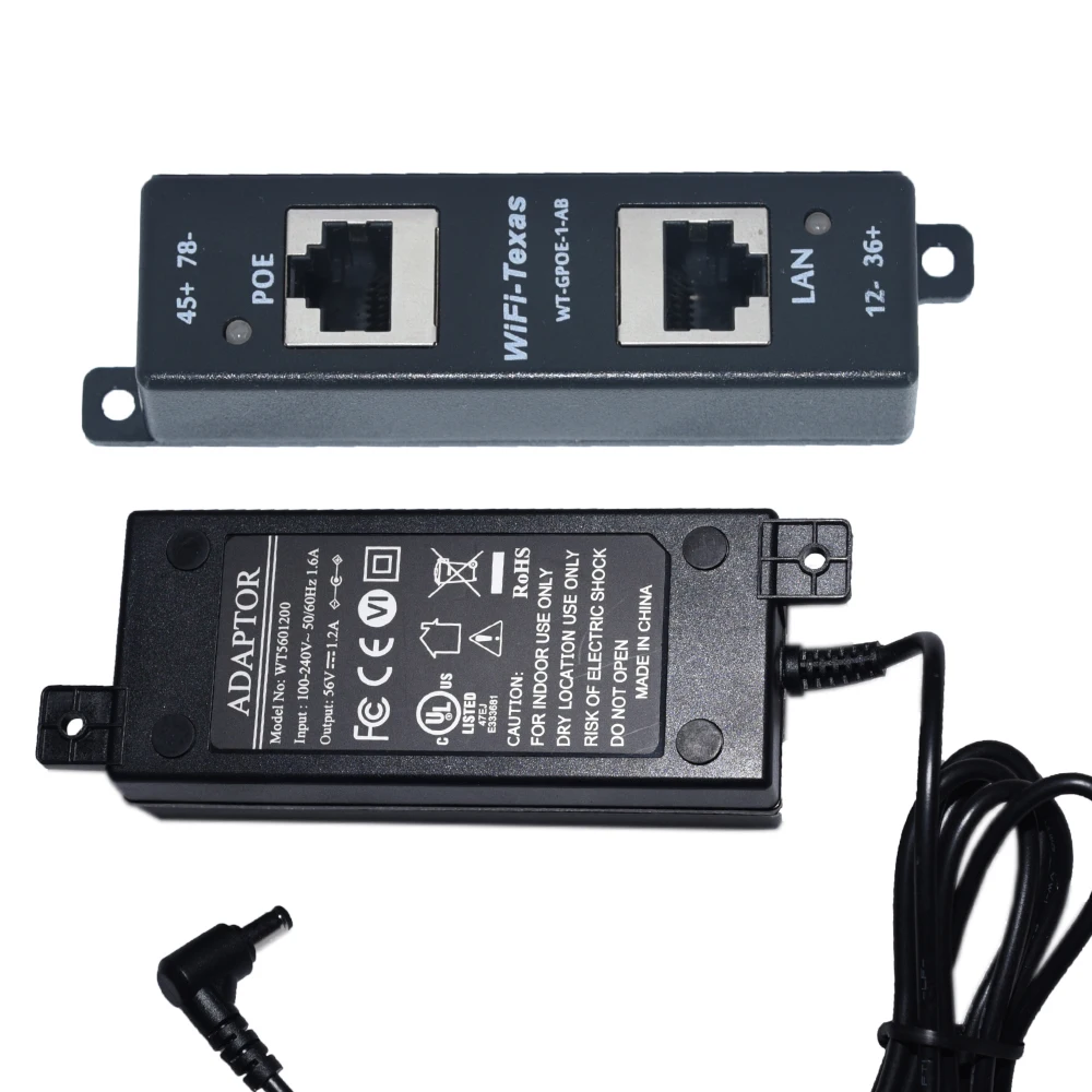 

1 Port Gigabit Power over Ethernet PoE Injector with Power Supply 56v 60w power 802.3bt device: WT-GPOE-1-AB-56v60w
