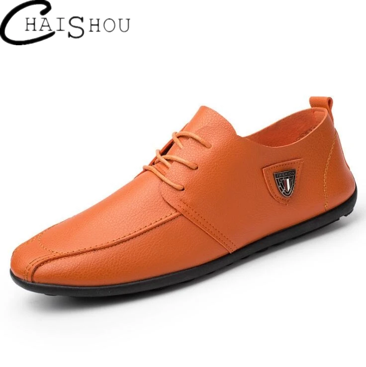 

Spring Men's Shoes Casual Moccasins Business Men Loafers Lace-Up Shoes Breathable Chaussure Homme Flat PU Leather Shoes Male 400