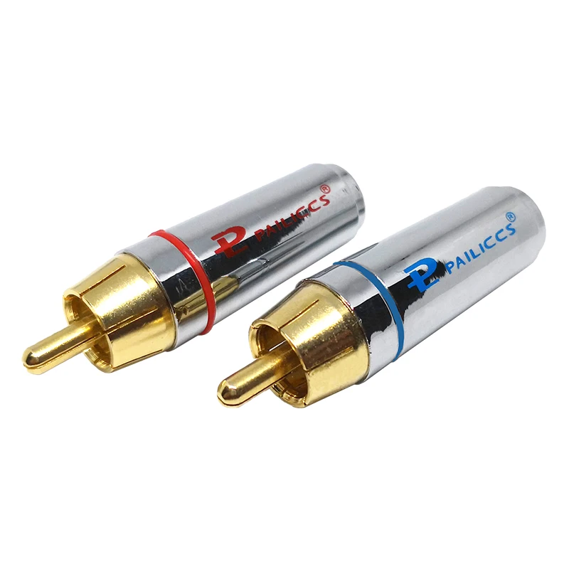 2Pcs Pailiccs Gold Plated RCA Plug Audio Video Locking Cable Connector